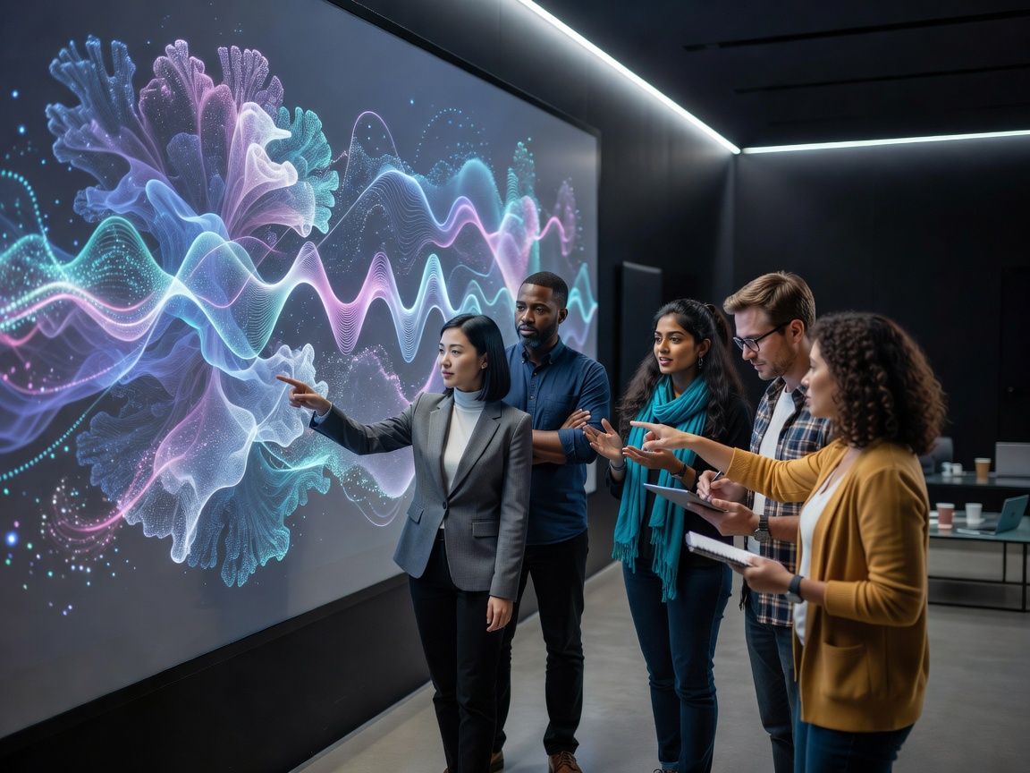Creative team collaborating across modern interface with real-time generative assets