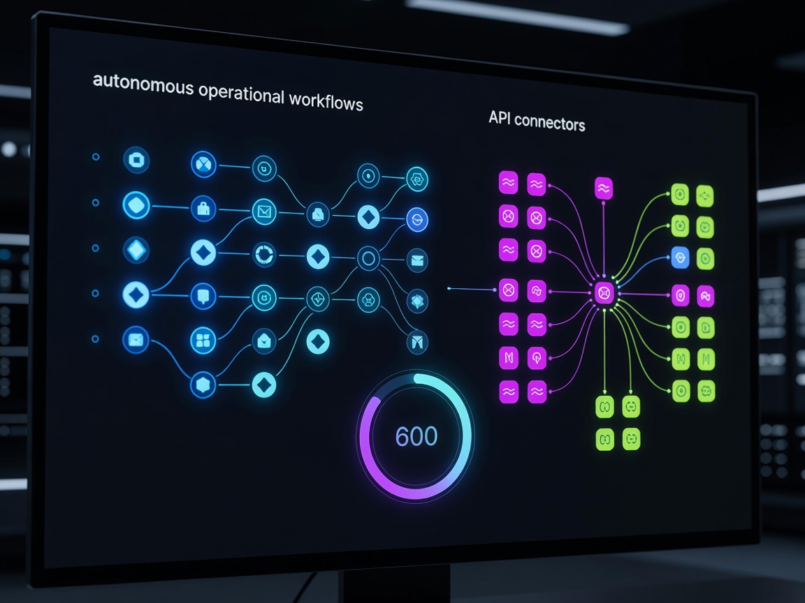 Dashboard displaying autonomous operational workflows and API connectors